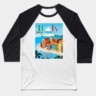 Portofino an Italian Travel and Tourism Resort Advertising Print Baseball T-Shirt